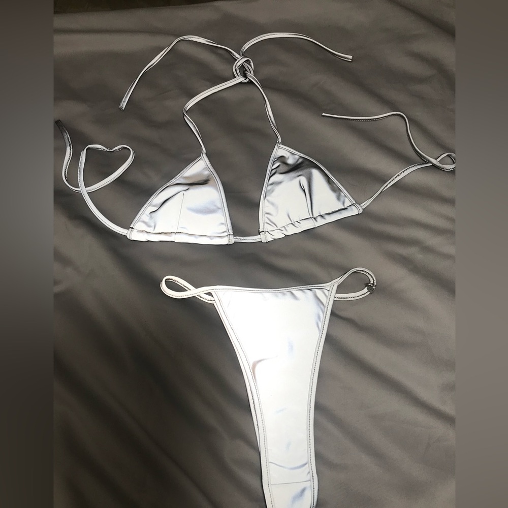 Bikini women’s silver Bikini S Small beach pool party sexy
